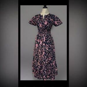 Anthropologie Somerset Maxi Dress Blue Pink  Floral Tiered V-Neck XS Extra Small